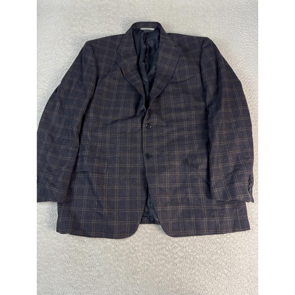 Canali Blazer Mens 48 Regular Brown Plaid Wool Cashmere Italy Sport Coat Jacket - Picture 1 of 10